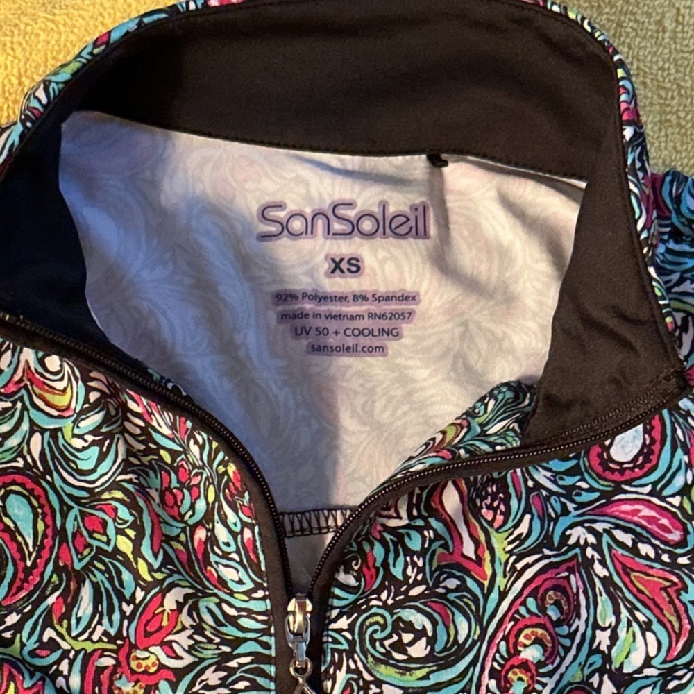 SanSoleil SolCool Quarter Zip Women XS Multi Paisley UV 50 Cooling Top Excellent